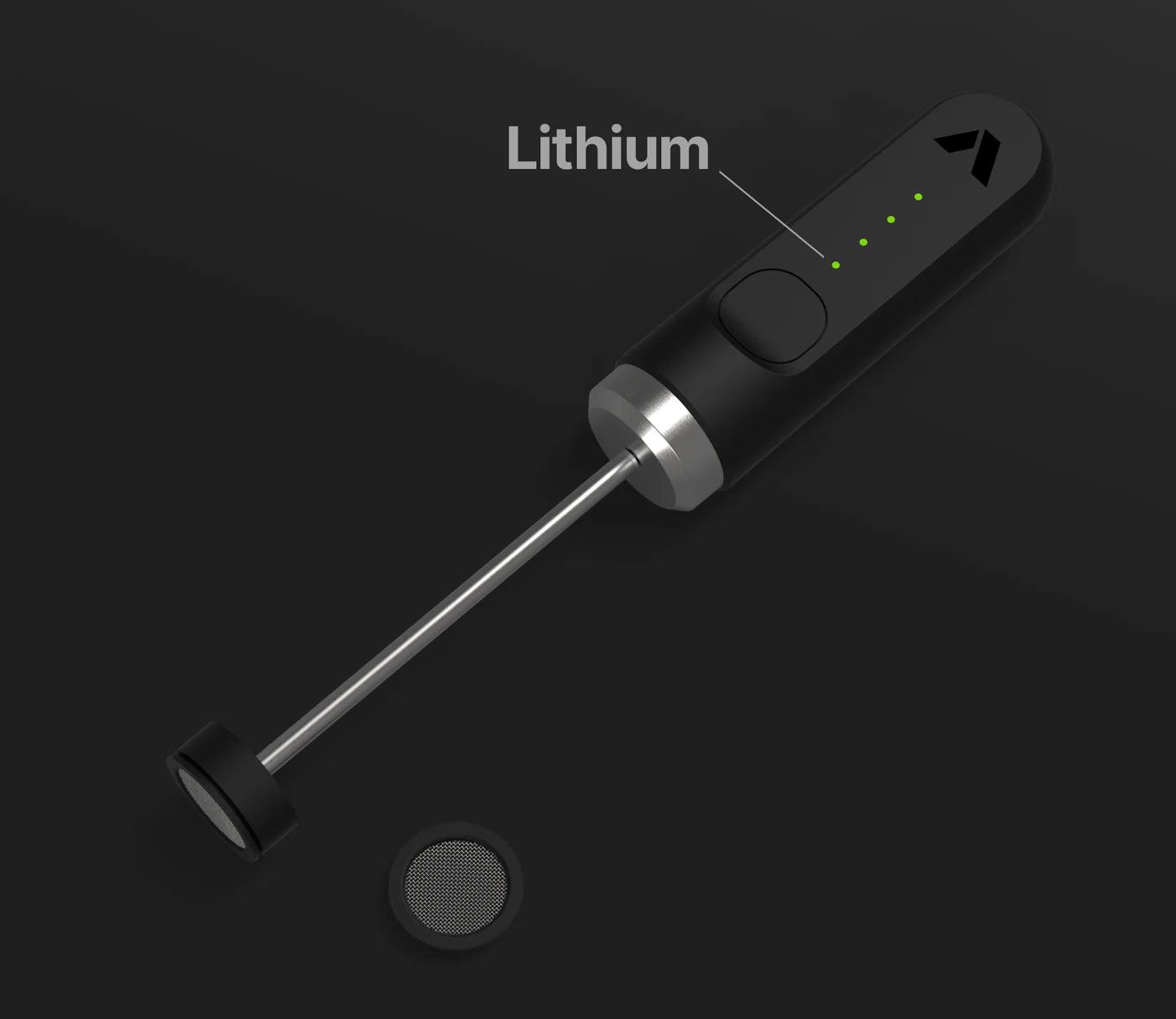 Преносим черен разпенвател за мляко Subminimal NanoFoamer Lithium с зареждане през USB-C и сменяеми нано-мрежи.