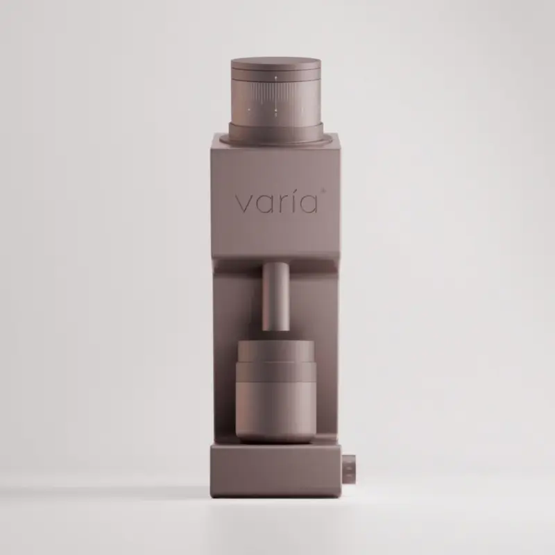 Електрическа кафемелачка Varia VS4 в розов цвят с безстепенно регулиране и масивен алуминиев корпус.